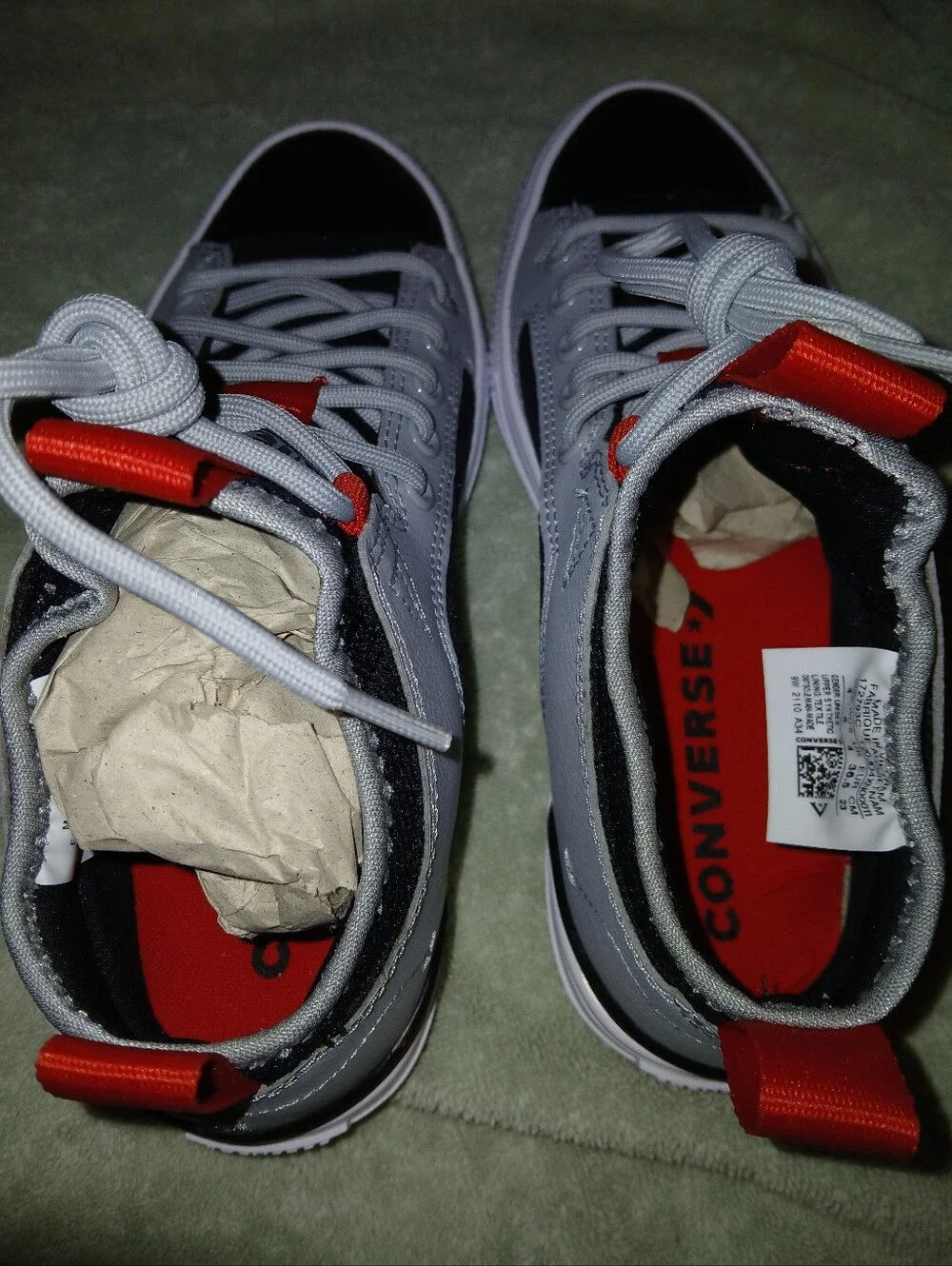 Converse Men’s Black & Gray High-Top Sneakers with Red Pull Tabs - Picture 2 of 5